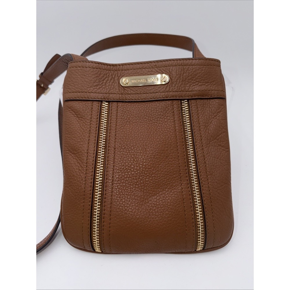 Michael Kors Moxley Crossbody Moto Bag Small Khaki Tan Pebbled Leather
